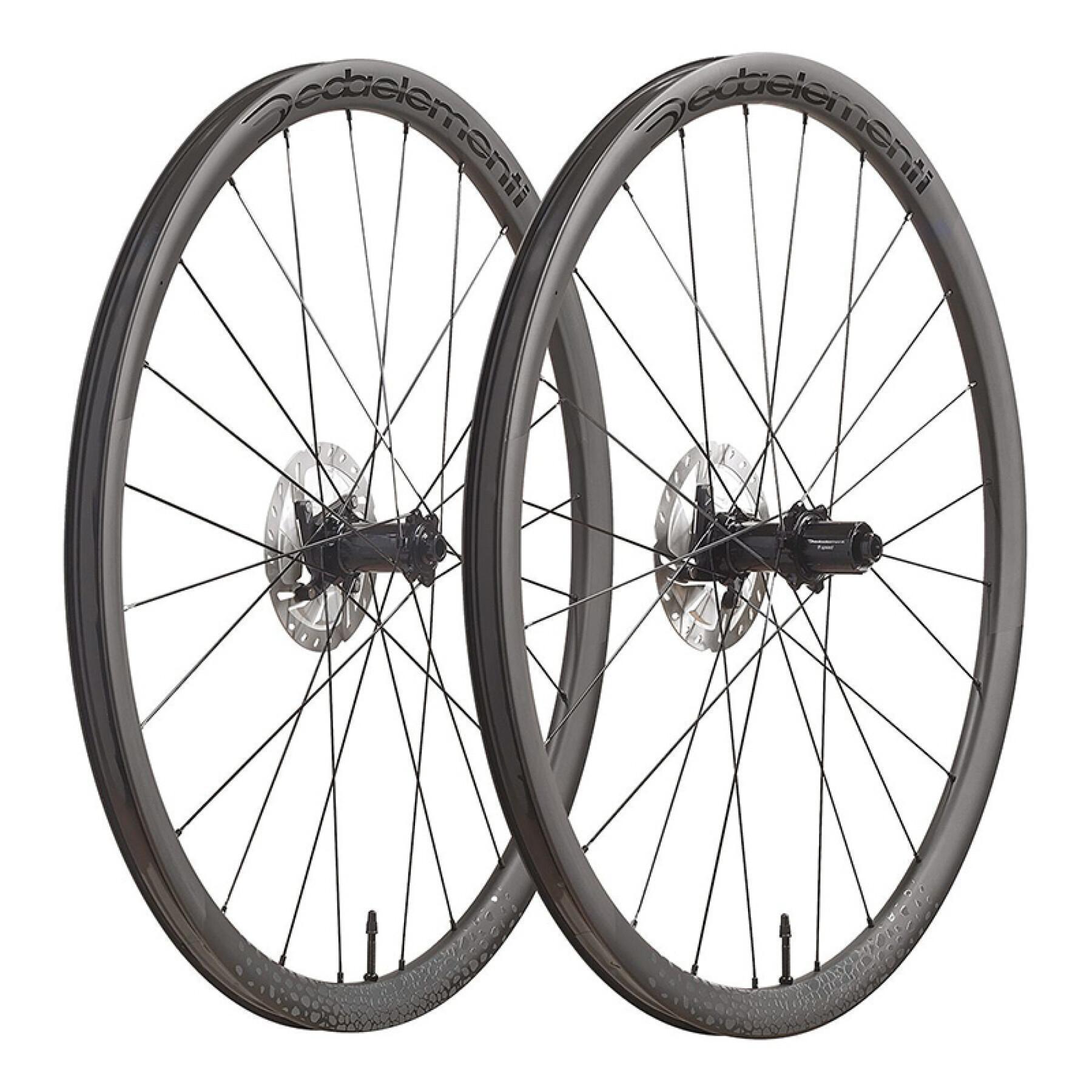 Satz von Fahrradscheibenrädern schlauchlose Reifen aus Carbon Deda Trenta2 Gravel Centerlock Shimano 10/11 v