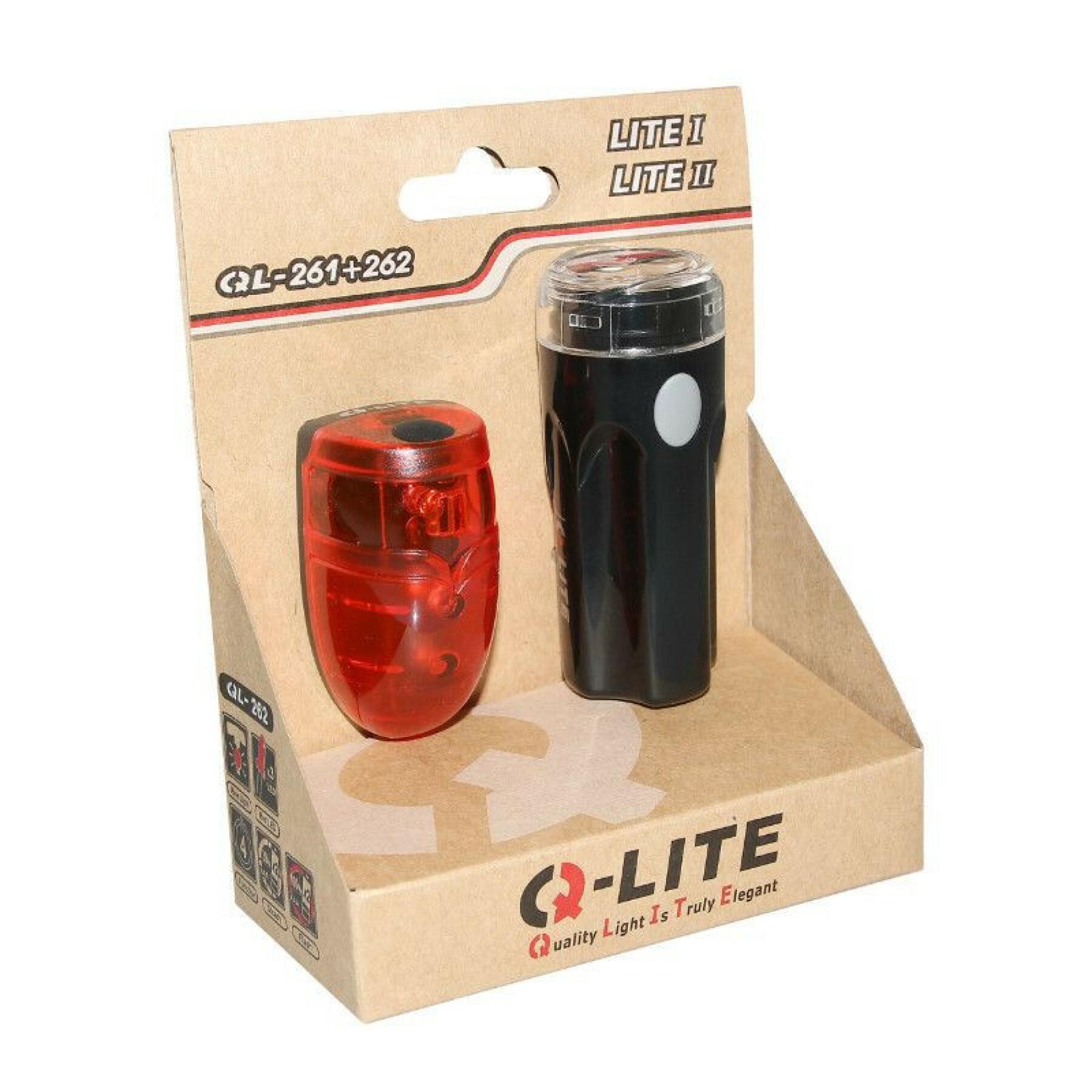2-teiliges Set Batteriebetriebene Fahrradlicht Kit am Lenker-Sattelstütze LEDs vorne (2 Funktionen) + hinten (4 Funktionen) geliefert mit 5 Batterien aaa P2R Q-Lite Combo