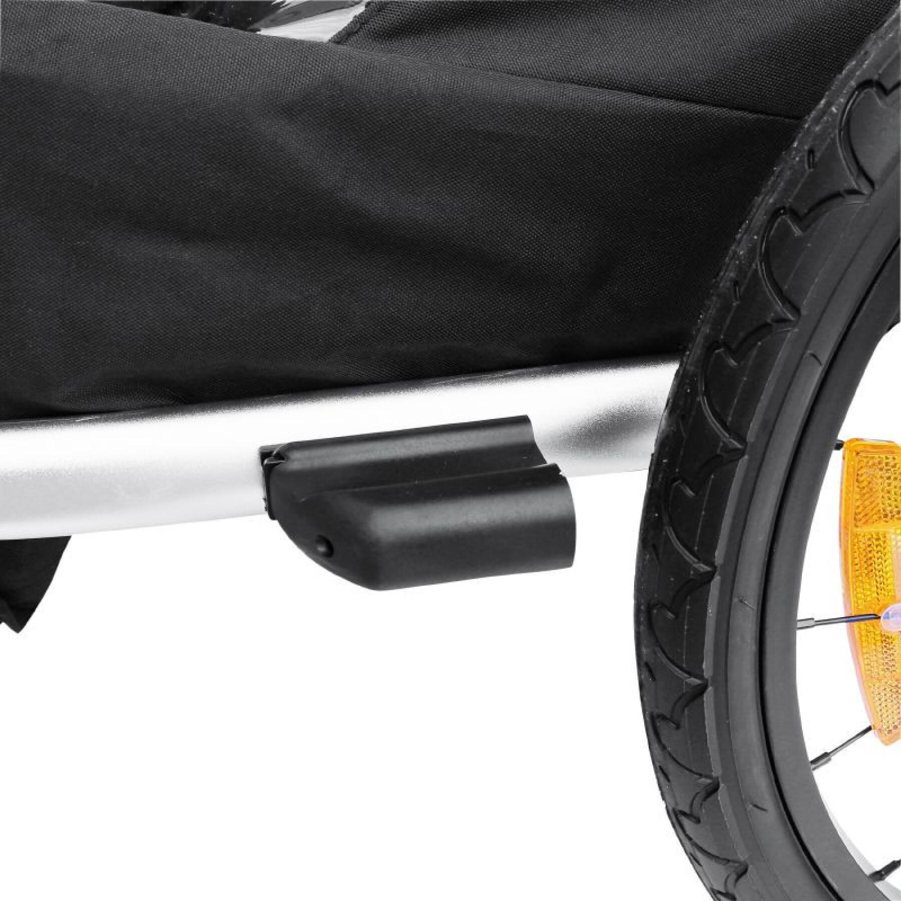 Fahrradanhänger überdachter Kinderwagen 2 Plätze in Alu maxi Befestigung Radachse - Buch mit Vorderrad und Griff Bremse - klappbar ohne Werkzeug Kind P2R 36 Kg