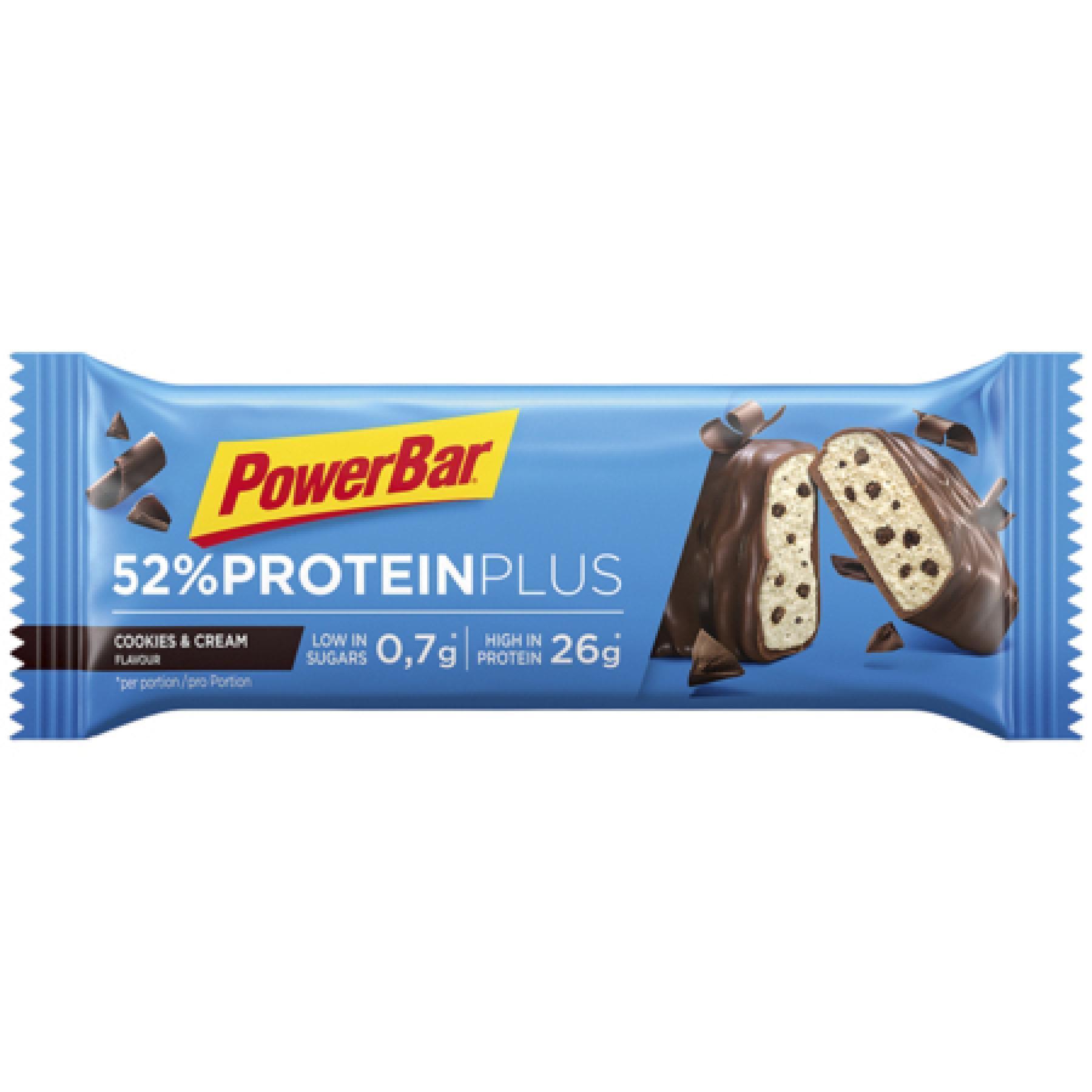 Packung mit 20 Riegeln PowerBar 52% ProteinPlus Low Sugar Cookies & Cream