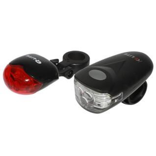2-teiliges Set batteriebetriebene Fahrradlampe am Lenker-Sattelstütze LEDs vorne (2 Funktionen) + hinten (4 Funktionen) geliefert mit 5 Batterien aaa P2R Q-Lite Bee